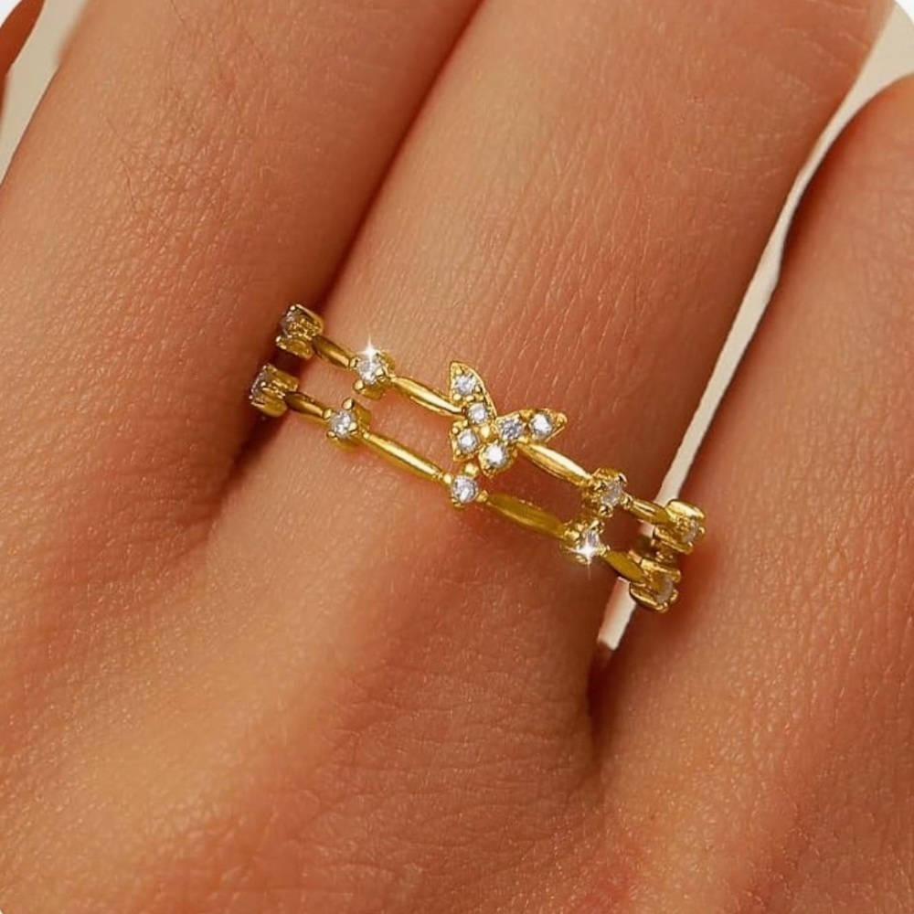 Anthropologie Gold 925 Sterling Silver Butterfly Ring